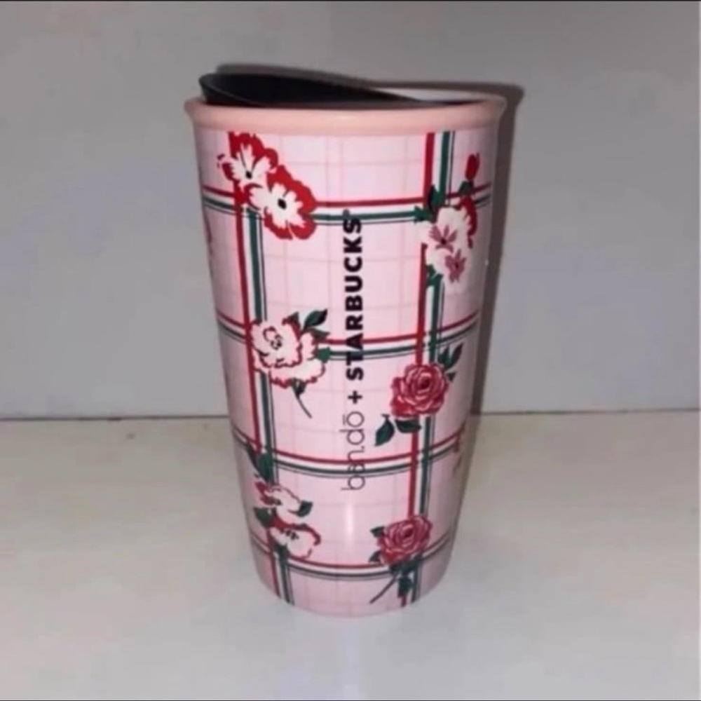 Starbucks Bando Double Walled Traveler 12 Oz Floral Pink Plaid Rose Tumb…